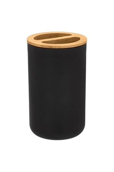 OEM Round Black Plastic Toothbrush Holder Bamboo Ø6.5x11cm