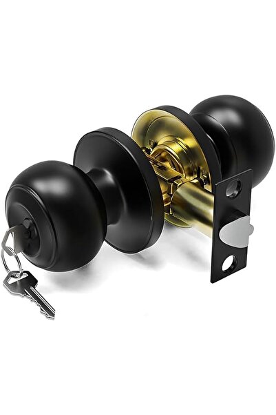 GENERAL 1 Pack Matte Black Door Knob with Lock & Key – Secure Keyed Entry Kno...