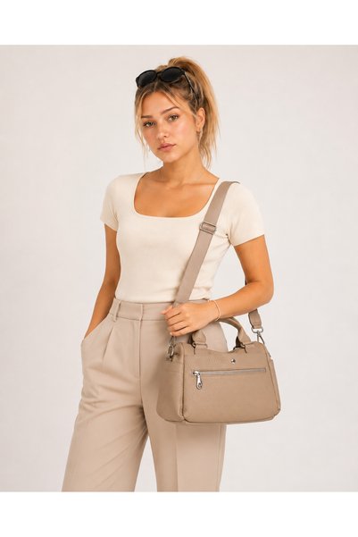 louisiana polo حقيبة كتف نسائية من JKLN حقيبة يومية كبيرة الحجم باللون البيج IM525-1