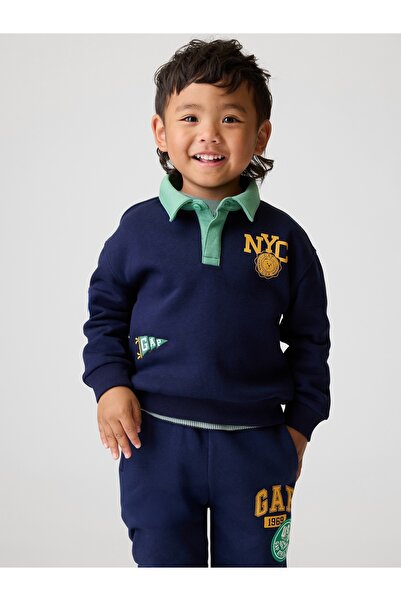 GAP Erkek Bebek Lacivert VintageSoft Varsity Logo Polo Sweatshirt