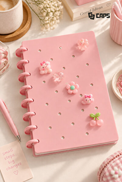 caps Pastel Renkli A5 Diskli Defter | 6 Sevimli Charm Hediyesiyle Kişiselleşt...
