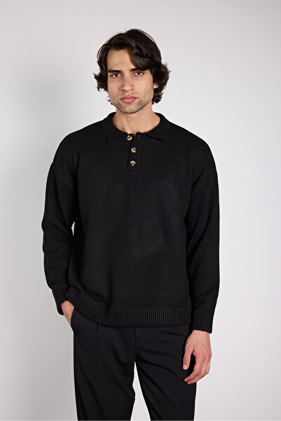 Mesfeno Oversize Polo Collar Buttoned Knit Sweater