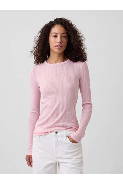 GAP Kadın Pembe Essential Fitiili Pointelle T-Shirt