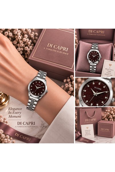 Generic Brand Di Capri Silver Watch with Burgundy Diallooster Time