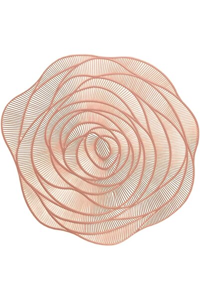 Yelajoy Round Rose Gold Placemats Set of 6, Rose Flower Shaped Pressed Vinyl ...