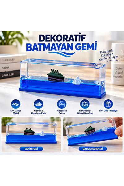 LOACANDLECO Dekoratif Batmayan Gemi Sıvı Dalga Efektli Masaüstü Süs – Sevgili...