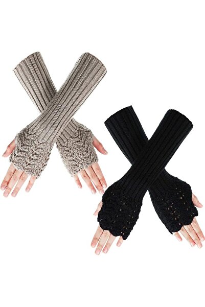 GENERAL Jfadg 2 Pairs Winter Warm Knitted Long Arm Warmers Gloves Scale Desig...