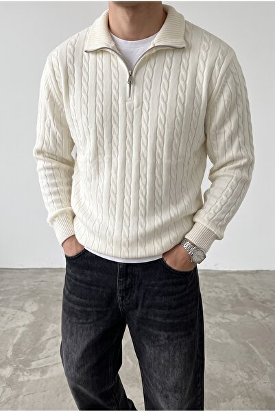 aziso Men's Zippered Hair Knit Sweater