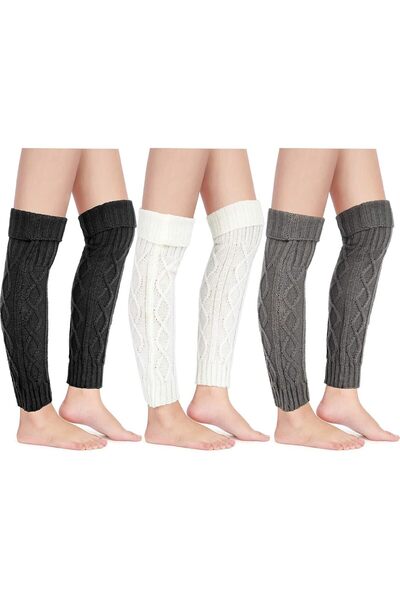 GENERAL 3 Pairs Knit Leg Warmer Cable Footless Sock Winter High Leg Warmer fo...