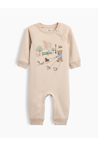 GAP Bebek Bej VintageSoft İşlemeli Brannan Bear Raglan Tulum