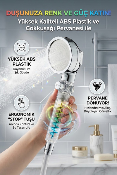 banyonatural Gökkuşağı Pervaneli Yüksek Basınçlı Turbo Terma Masajlı Aç-Kapa ...