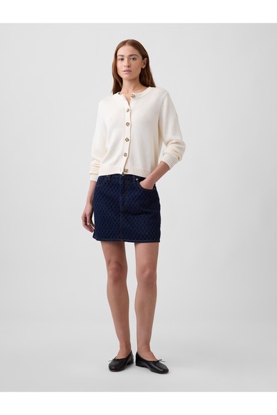 GAP Kadın Koyu Mavi Textured Denim Mini Etek