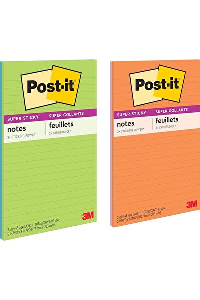 Post it Gift Post-it Super Sticky Notes, 5x8 in, 2 Pads, 2x the Sticking Powe...