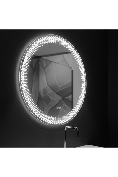 Alessandro DESIGN Oglinda LED Rotunda Nexos, 60cm, 24W, Lumina Calda/ Rece/ Neutra, Senzor, Sistem Dezaburire, Ceas, Dimabila