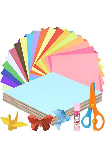 Swpeet Origami Paper with Glue Stick and Scissors, 200 Sheets, 200 Sheets Viv...