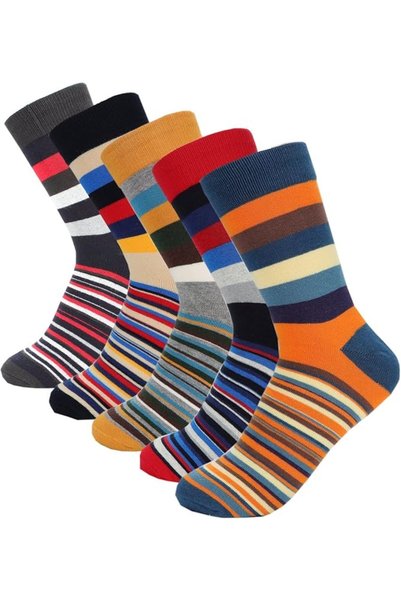 GENERAL Socks Men,5 pairs Men's Dress Casual Colorful Stripe Cotton Socks Pat...