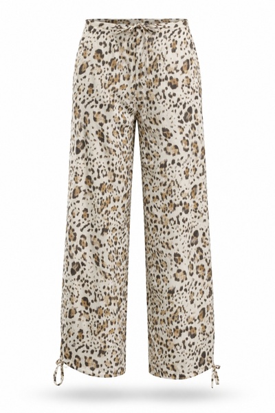 5in1Canpolat Ecru Leopard Patterned Trousers 19144
