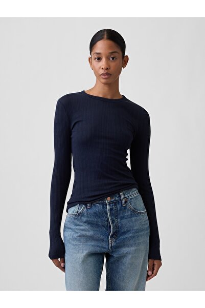 GAP Kadın Lacivert Essential Fitiili Pointelle T-Shirt