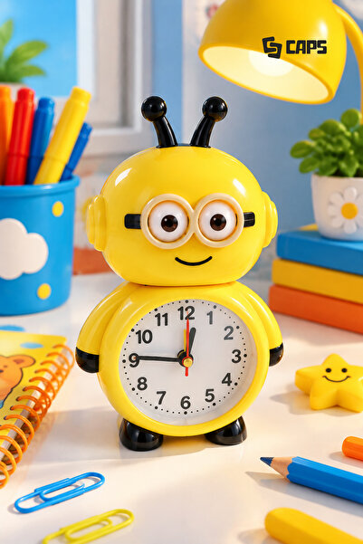 caps Sevimli Robot Çalar Saat | Çocuk Odası Masaüstü Dekoratif Alarm Saati