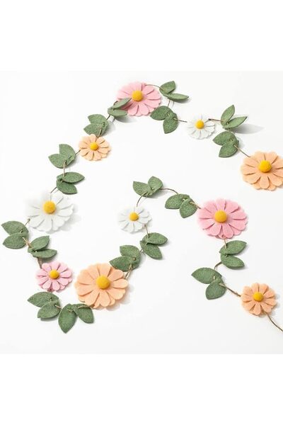 SYOSI Daisy Felt Garland, Boho Flower Hanging Banner, 3 Color Summer Floral P...