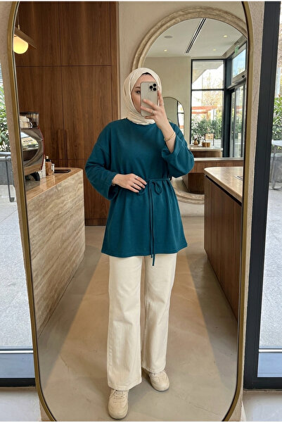 Kirazca Butik Kadın Oversize Bağcıklı Uzun Tunik 75 cm