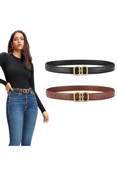 Hannea Belt for Women Jeans and Dresses, Slim Metal Loop Buckle