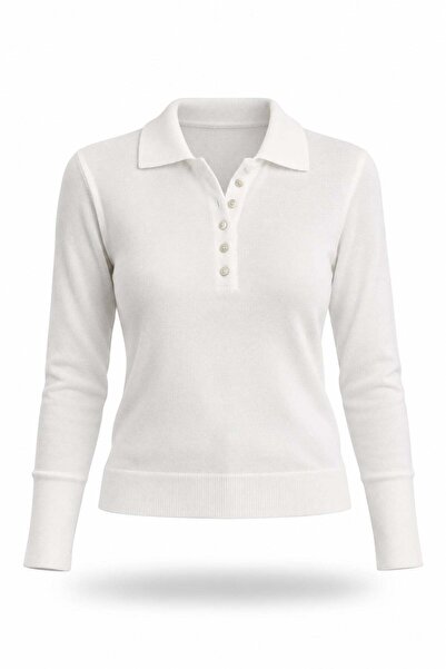 5in1Canpolat Ecru Polo Neck Lyocell Yarn Knitwear