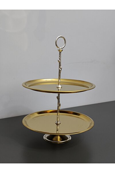 PARILTI HOME COLLECTİON حامل كعك فاخر من الفولاذ المقاوم للصدأ بطبقتين، صينية...