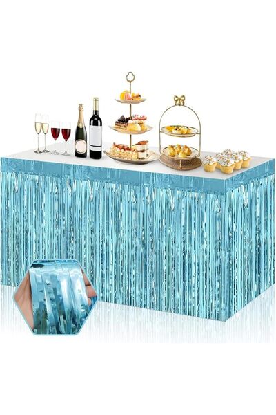 KASTWAVE Foil Fringe Table Skirts, Metallic Tinsel Streamer Garland, Party Ta...
