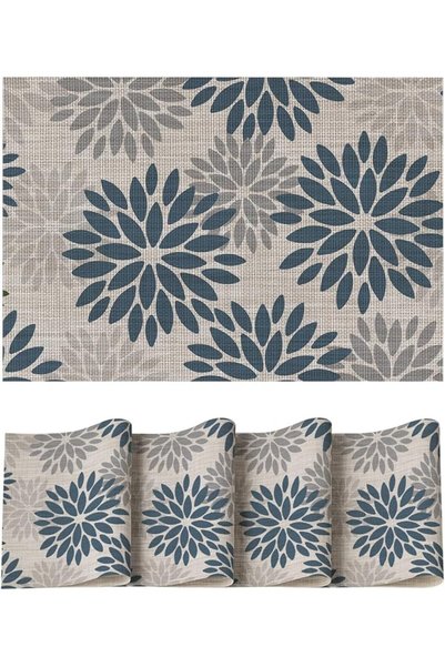 Yelajoy 4pcs Floral Vinyl Placemats, Heat Resistant Washable Non-Slip Plastic...