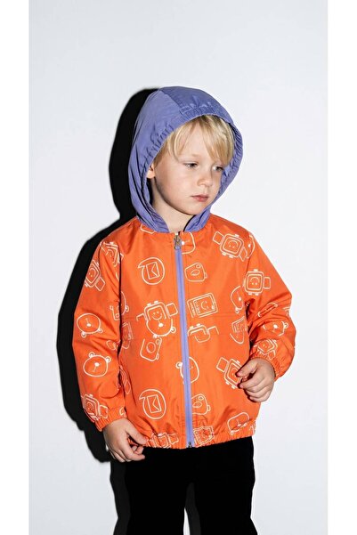 ZeZe Kid Boy's Colorful Robot Patterned Hooded Waterproof Raincoat