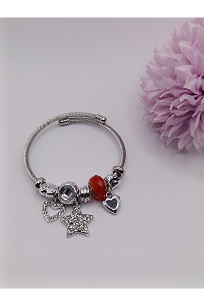 Generic Brand Star and Heart Themed Charmli, Silver Color Steel Bracelet