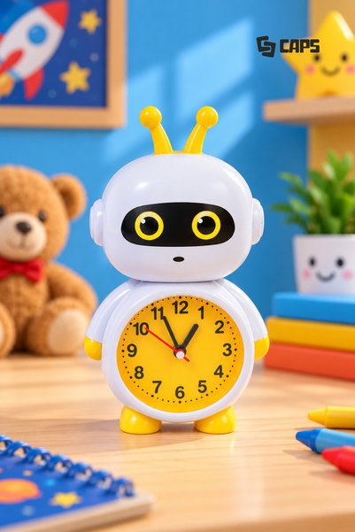 caps Sevimli Robot Çalar Saat | Çocuk Odası Masaüstü Dekoratif Alarm Saati