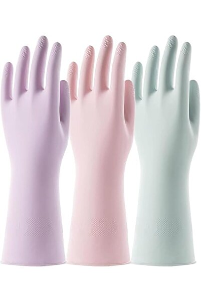 Generic 3 Pairs Household Rubber Cleaning Gloves, Non-slip Grip, Water-resist...