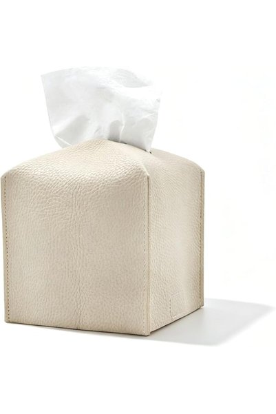 GENERAL Modern PU Leather Rectangular Tissue Box Cover (Beige, Small)