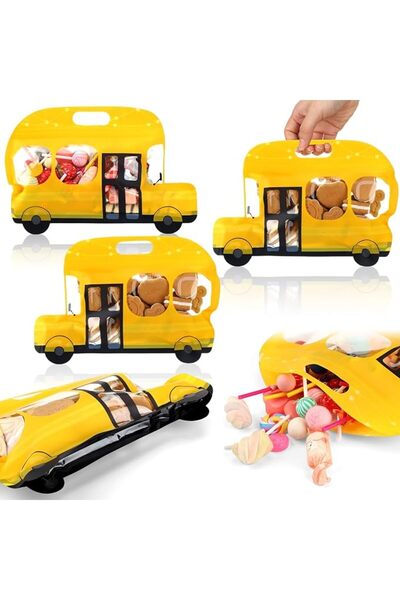 TERRIFI 20 Pcs School Bus Goodie Bags with Handle, Resealable Waterproof Plas...