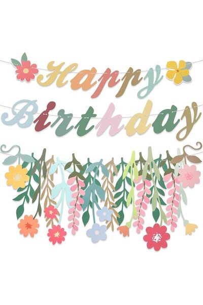 SYOSI 3 Pcs Flower Birthday Party Decorations, Wildflower Garland & Floral Ha...