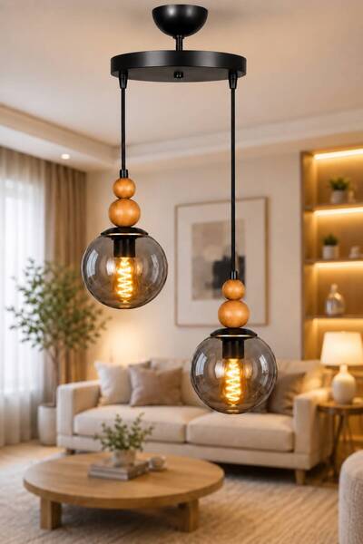 VENON Vi̇ona 2Nd Pendant Chandelier | |   Black Body | |   Smoked Glop Glass ...