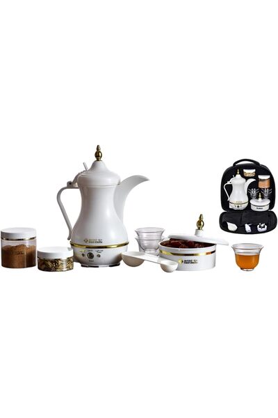 Gulf Dalla Electric Arabic Coffee Maker Set With Travel Bag, 400ml Capacity, 850W Power, Storage Containers And Cups, White GA-C94841
