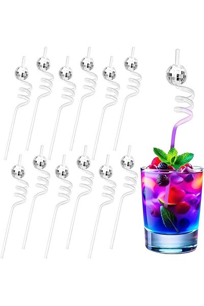 Yelajoy 12 Pcs Disco Cocktail Straws Set - 70s Theme Reusable Straws for Bach...