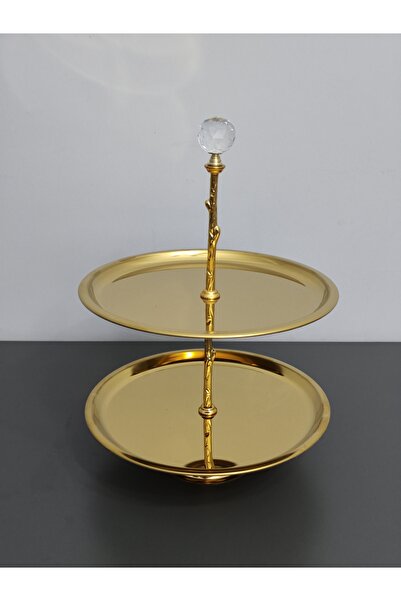PARILTI HOME COLLECTİON حامل كعك فاخر من الفولاذ المقاوم للصدأ بطبقتين، صينية...