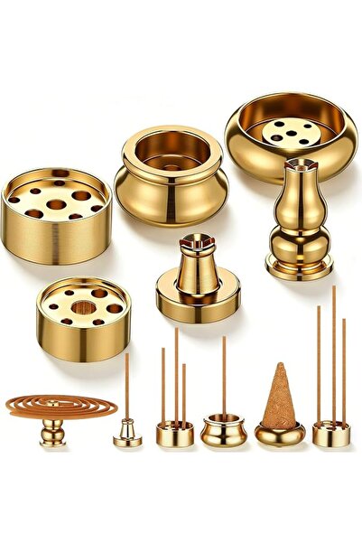 TERRIFI Brass Incense Holders 6 Pcs, Copper Stick Cone Burners with 9-Hole De...