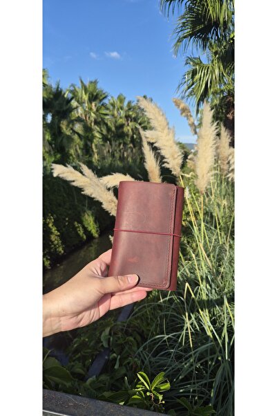 GALANDE Hakiki Deri A6 Cepli Trifold Model Defter Kılıfı, Pasaport Kılıfı (İs...