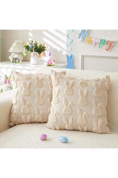 GENERAL Tzowq 2-Piece Decorative Throw Pillow Covers, Pink Ears and Beige Rab...