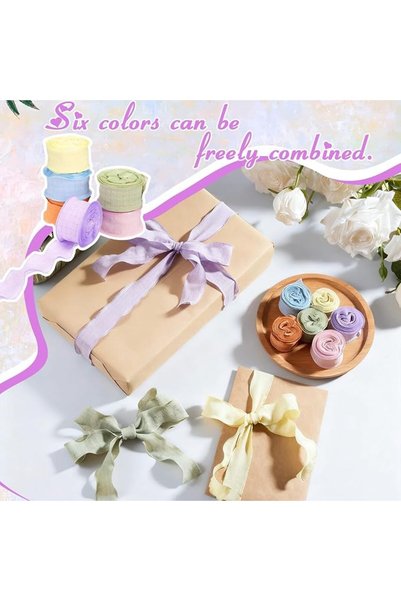 SYOSI Colorful Ruffle Ribbon Fabric Ribbons, Chiffon Silk Polyester Fabric Trim for Sewing Crafts, Gift Wr