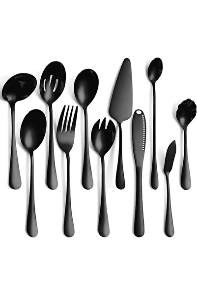 ALMEKAQUZ 11-Piece Serving Utensil Set, Stainless Steel Modern Flatware Servi...