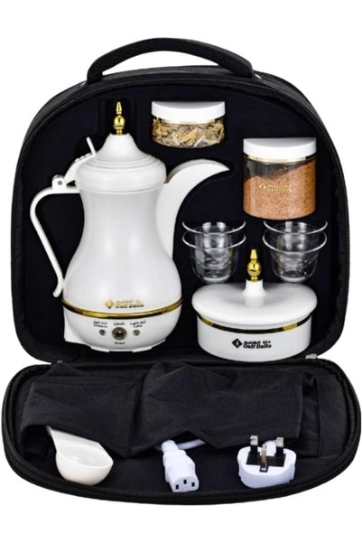 Gulf Dalla Electric Arabic Coffee Maker Set With Travel Bag, 400ml Capacity, 850W Power, Storage Containers And Cups, White GA-C94841