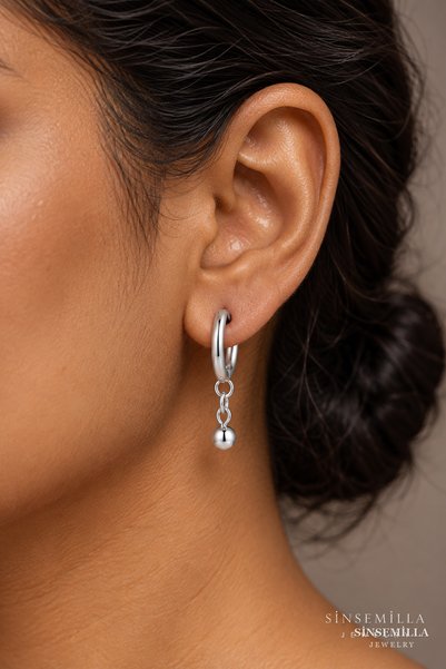 Sinsemilla Jewelry Ball Chain Dangle Steel Hoop Earrings