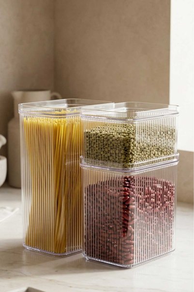 HOMENIVA Set of 3 Rectangular Food Storage Containers – Transparent Kitchen Organizer