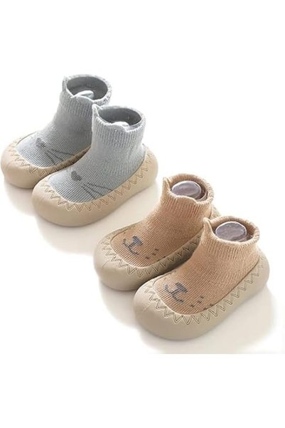 TERRIFI 2 Pcs Baby Anti-Skid Socks, Non-Slip Sock Shoes with Rubber Sole Grip...